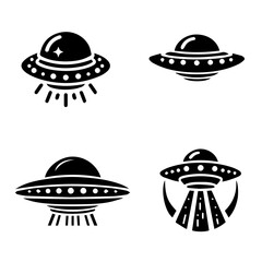 UFO icon, UFO silhouette, black UFO on white background