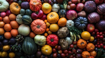 A Harvest of Colors: An Abundance of Autumnal Fruits and Vegetables