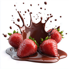 Splash of chocolate with strawberry isolated