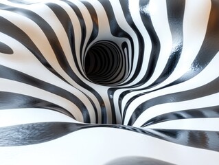 Abstract zebra pattern tunnel: hypnotic black and white spiral illusion