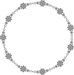 Snowflake circle frame. Winter snowflake round border.