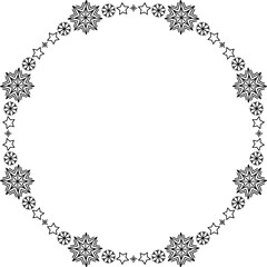 Snowflake circle frame. Winter snowflake round border.