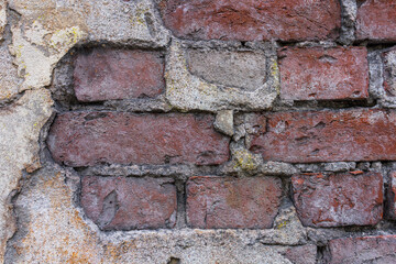 Old brick wall. Red brick. Close up.