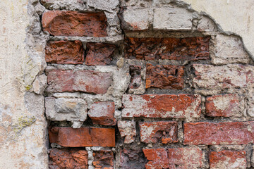 Old brick wall. Red brick. Close up.