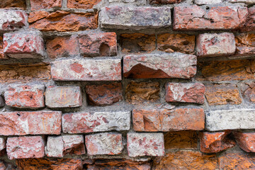 Old brick wall. Red brick. Close up.