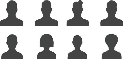 Male and female head silhouettes avatar, profile icons. Vector illustration
