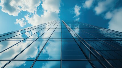 Obraz premium Glass Skyscraper Reflection Clouds