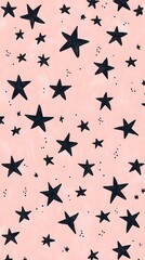 Black Stars on Pink Background, Abstract Image, Texture, Pattern Background, Wallpaper, Cover and Screen for Smartphone, PC, Laptop, 9:16 and 16:9 Format