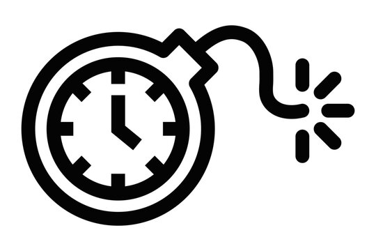 recommend clip art: Simple vector icon of a time bomb, featuring a clock and fuse, symbolizing danger, urgency, and countdown. Editable stroke.