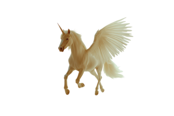 Majestic Pegasus unicorn mid-flight isolated on a white background.  PNG transparent.