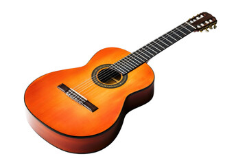 Fototapeta premium Acoustic guitar with wooden body and glossy finish isolated on a white background. PNG transparent.