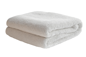 Soft white towel neatly folded isolated on a white background.  PNG transparent.