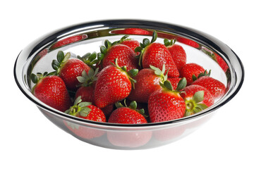 Bowl of fresh red strawberries isolated on a white background.  PNG transparent.