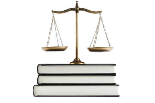 Scales of justice on top of stacked books isolated on a white background  PNG transparent.