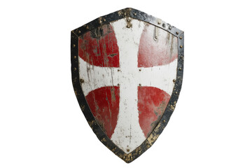 Medieval shield with red and white cross isolated on a white background. PNG transparent.