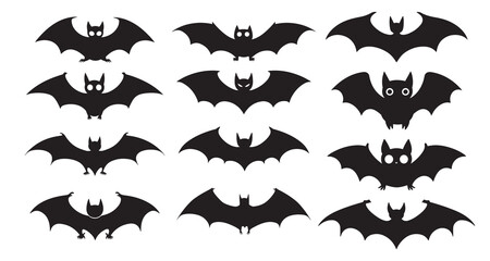 Halloween bat set Black silhouette Halloween bat vector illustration, set of Halloween bats silhouette 