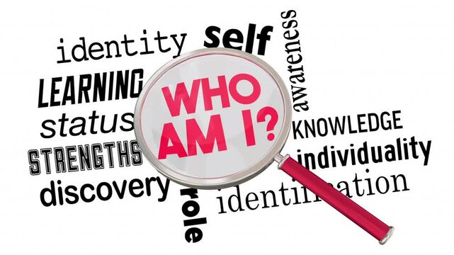 Who Am I Find Search Your Identity Self Discovery Magnifying Glass Words 3d Animation