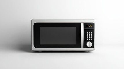 Fototapeta premium Simple microwave oven with digital display and control panel, reflecting minimalistic design and modern kitchen technology.