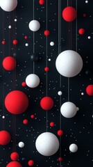 Background with hanging red and white balls pattern in minimalist style. Simple hanging neon balls.