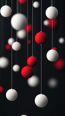 Background with hanging red and white balls pattern in minimalist style. Simple hanging neon balls.