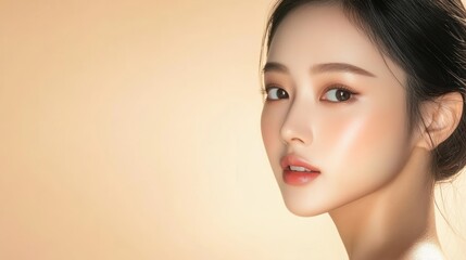 Fototapeta premium Close-up portrait of a young woman with natural makeup