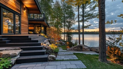 Fototapeta premium Modern Cabin by the Lake