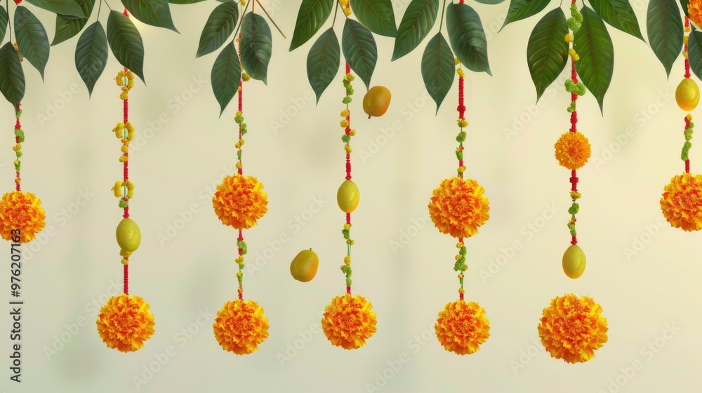 Poster a colorful bouquet of flowers is hung from the branches of a tree, adding a touch of natural beauty 