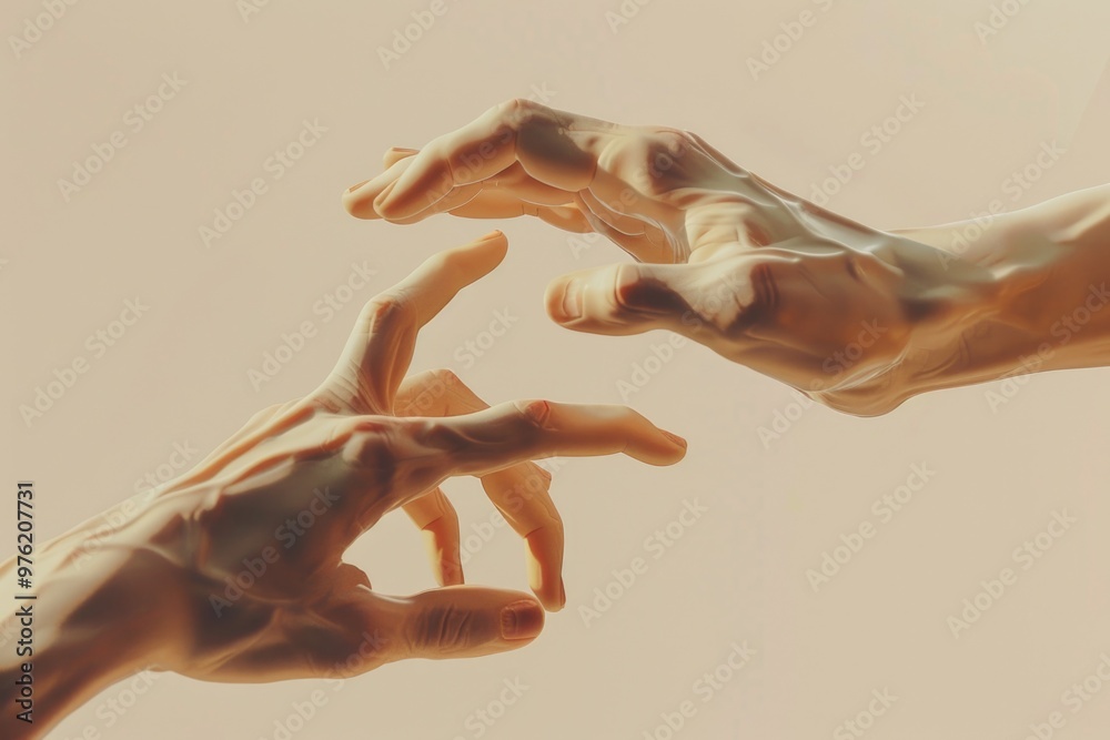 Poster two hands extending to touch, a moment of connection and intimacy