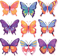 A collection group of colorful butterflies with different colors white background vector illustration