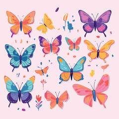 A collection group of colorful butterflies with different colors white background vector illustration