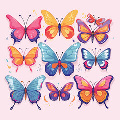 A collection group of colorful butterflies with different colors white background vector illustration