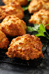Homemade Cheddar Cheese Biscuits on a cooling rack