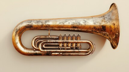 Obraz premium Aged brass tuba with worn, rustic finish, showcasing the charm of antique musical instruments and craftsmanship.