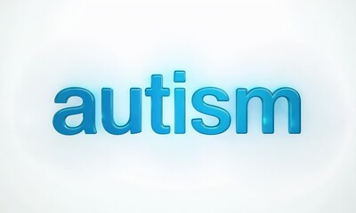 Word autism is prominently displayed in bold blue letters. Highlights awareness, support, and advocacy for individuals with autism spectrum disorder (ASD)