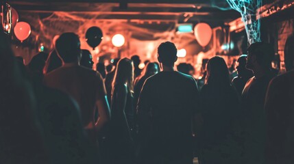 Crowd of people having fun, enjoying nightlife in a pub