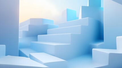 Fototapeta premium 3d rendering of white and blue abstract geometric background. Scene for advertising, technology, showcase, banner, game, sport, cosmetic, business, metaverse. Sci-Fi Illustration. Product display