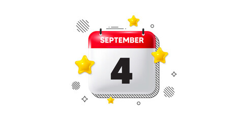 Calendar date of September 3d icon. 4th day of the month icon. Event schedule date. Meeting appointment time. 4th day of September. Calendar month date banner. Day or Monthly page. Vector