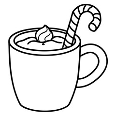 Cozy Hot Chocolate Mug with Candy Cane or Marshmallows vector