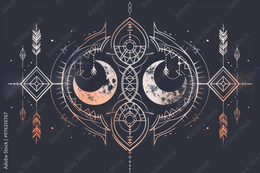 Poster a simple illustration of the waxing and waning crescent moon phases on a dark background