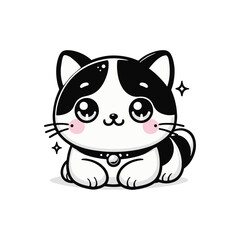vector cute cat black and white with white background