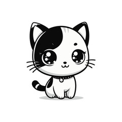 vector cute cat black and white with white background