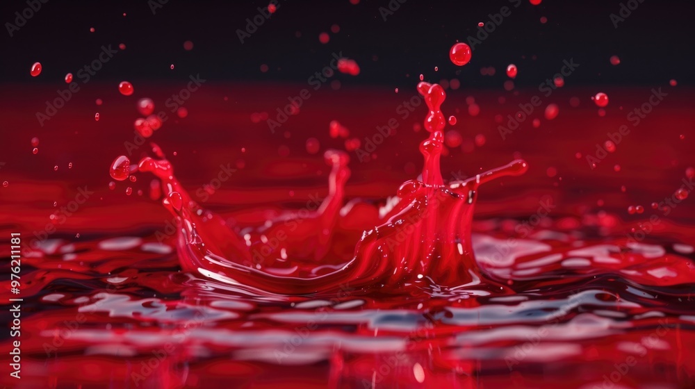 Poster a close-up shot of red liquid splashing on a black surface