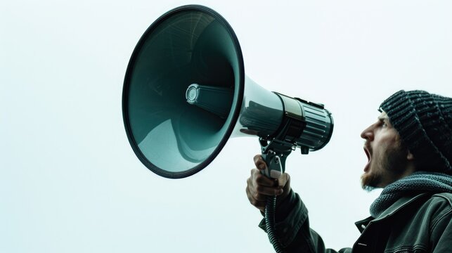 A person holding a megaphone, ideal for event or protest scenarios