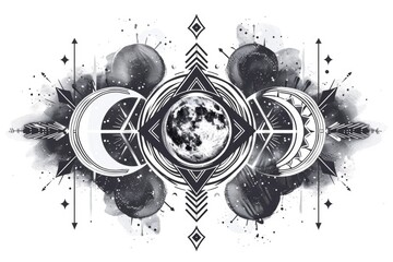 A black and white drawing representing different stages of life, simplicity, and growth