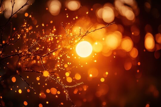 a blurry image of a tree with a bright sun