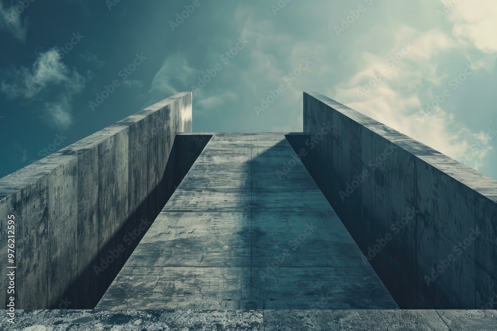 Poster a modern skyscraper with a clear blue sky in the background, ideal for architecture or cityscape ima
