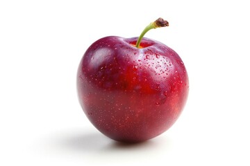 A juicy red apple with water droplets glistening on its surface