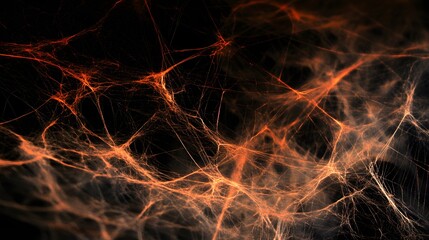 Orange Spider Web on Black Background, Abstract Image, Texture, Pattern Background, Wallpaper, Cover and Screen for Smartphone, PC, Laptop, 9:16 and 16:9 Format