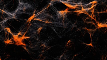 Orange Spider Web on Black Background, Abstract Image, Texture, Pattern Background, Wallpaper, Cover and Screen for Smartphone, PC, Laptop, 9:16 and 16:9 Format