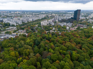 Warszawa, panorama miasta z lotu ptaka. Widok z okolic cmentarza Powązkowskiego © hunter76